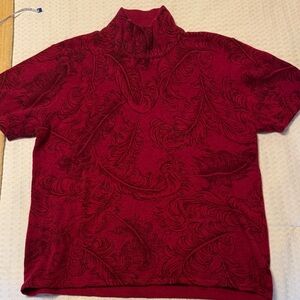 Talbots Vibrant Red/Burgundy Wool Sweater with Artistic Pattern